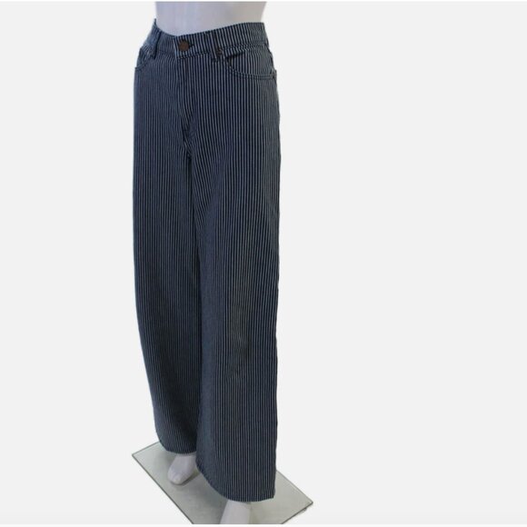 La Ligne Isadora High-Rise Railroad Stripe Wide-Leg Jeans 26 - Picture 4 of 9